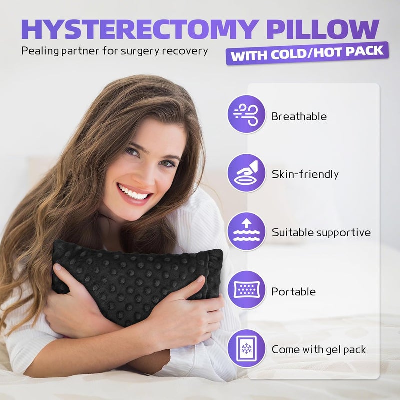 okmaba Hysterectomy Recovery Pillow with Hot/Cold Pack Pocket - Abdominal Surgery Recovery Pillow for Women, C-Section & Tummy Tuck Must Haves, Post Op Support Cushion (Black) - Image 5